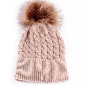 Beige kid’s Knit Beanie with Pom Pom